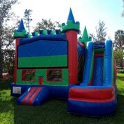 Combo Castle 5N1 Green & Red w/ Basketball Hoops Inside # 27Best for ages 4+ Space Needed 22 D x 20 W x 16 H